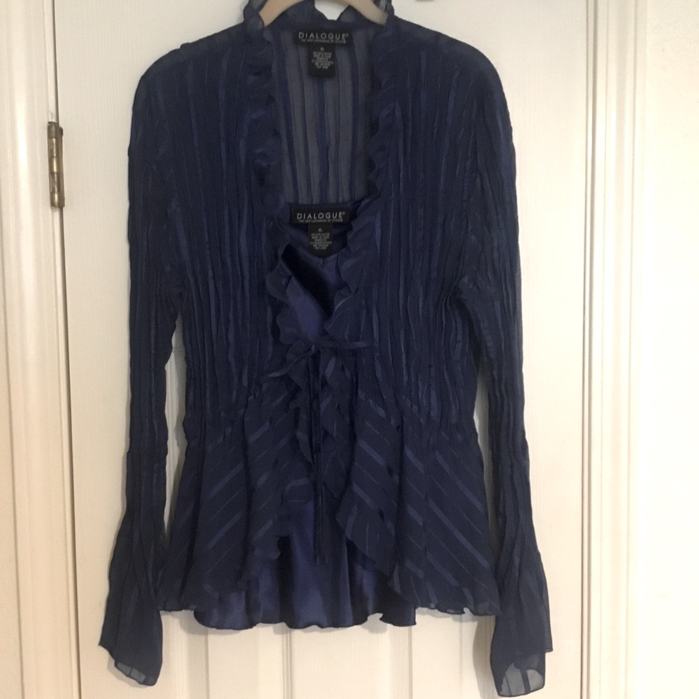 NWOT QVC Vintage Dialogue Women's Navy Ruffle Blouse Twin Set